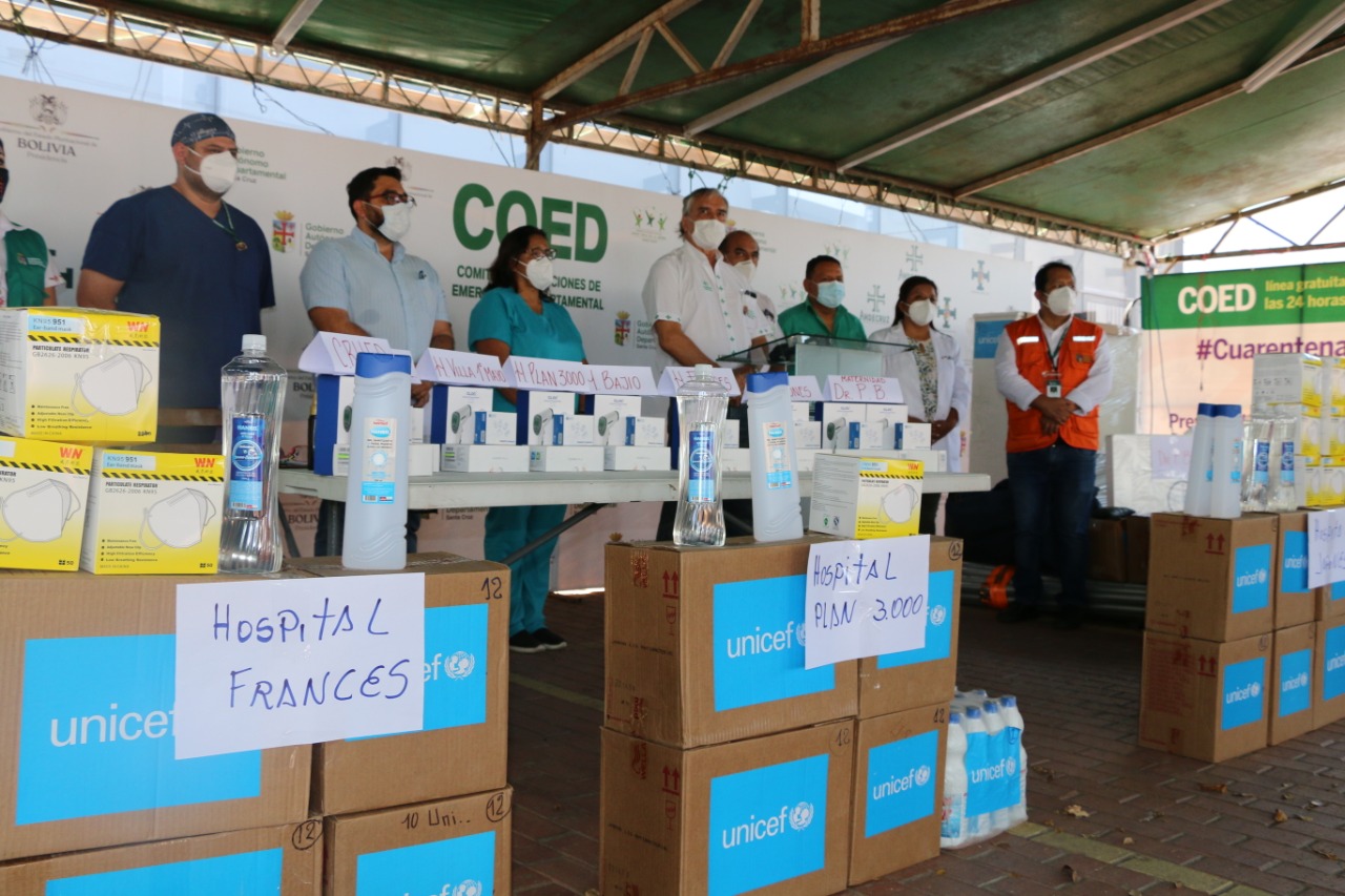 Gobernación de Santa Cruz recibe equipos de bioseguridad de UNICEF