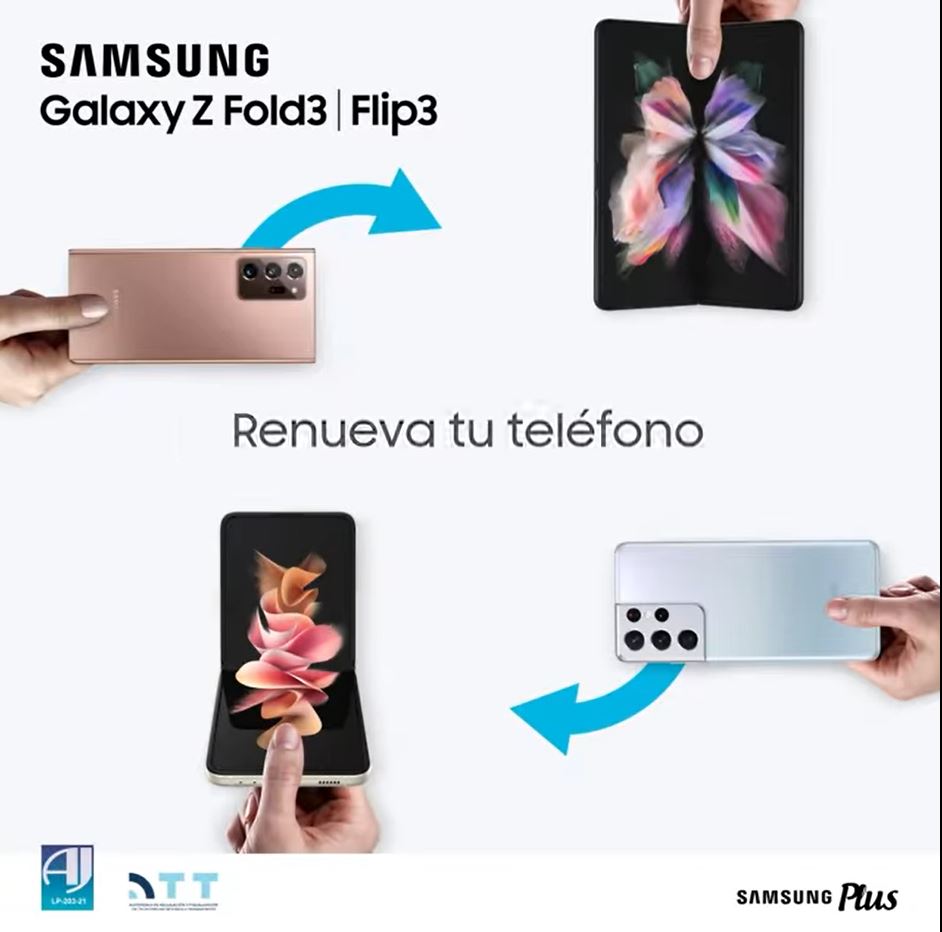EVOLUCIONA A GALAXY: Ahora puedes dejar tu teléfono antiguo como parte de pago y llevarte un Samsung Z Fold 3 y Z Flip 3.
