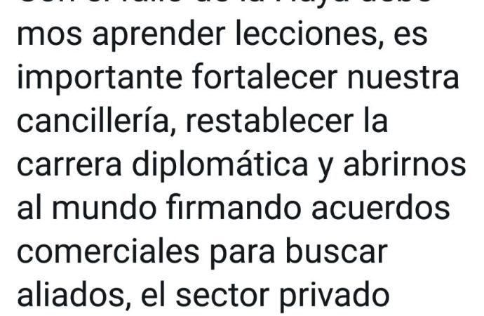 Presidente Cámara nacional de Comercio: con el fallo de La Haya es importante fortalecer nuestra Cancillería