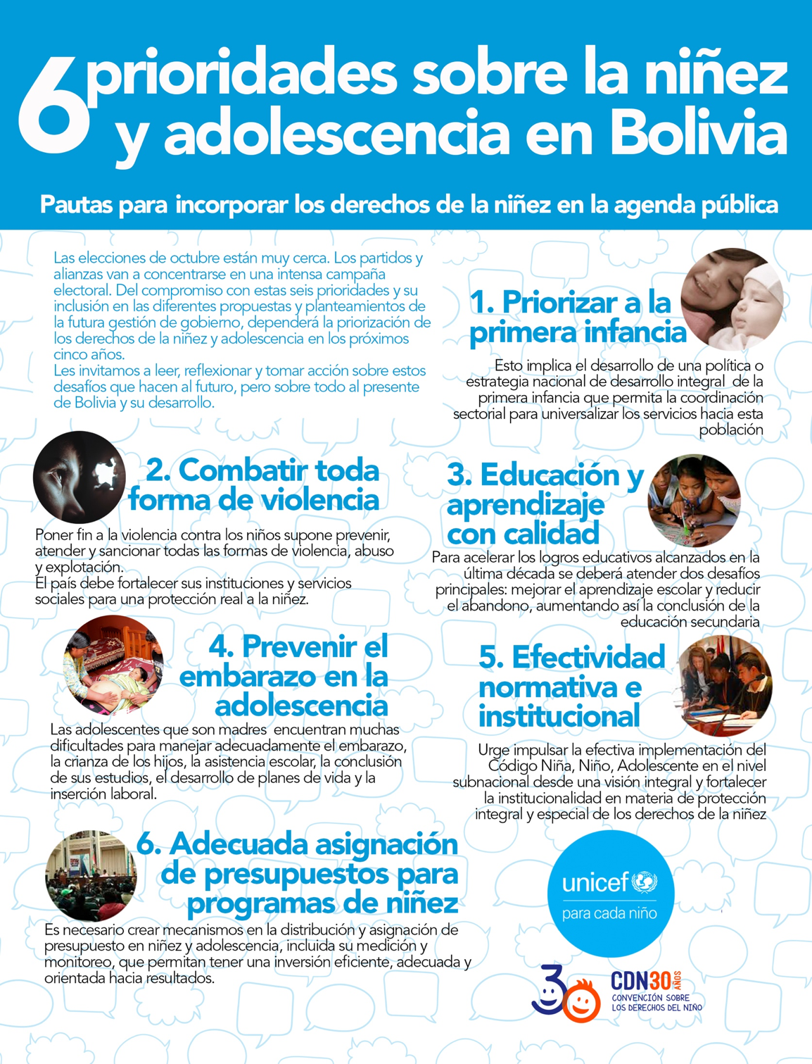 UNICEF: 6 prioridades para la niñez para la agenda pública y económica