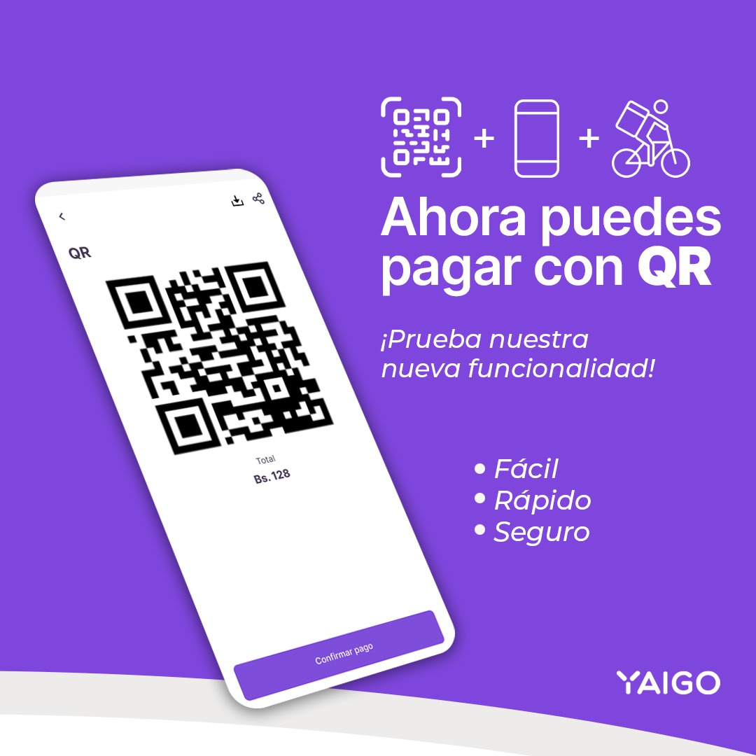 YAIGO, se convierte en la primer app de delivery en Bolivia en tener pago con QR como método de pago.