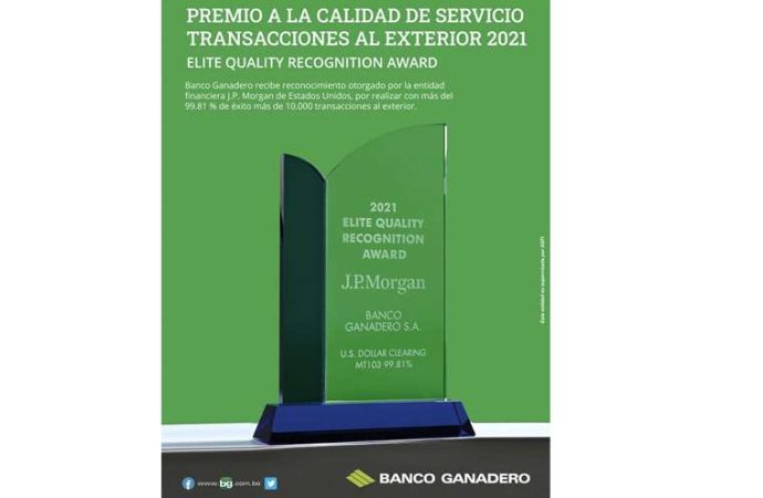 Banco Ganadero recibe premio a la excelencia por sus servicios de Comercio Exterior.