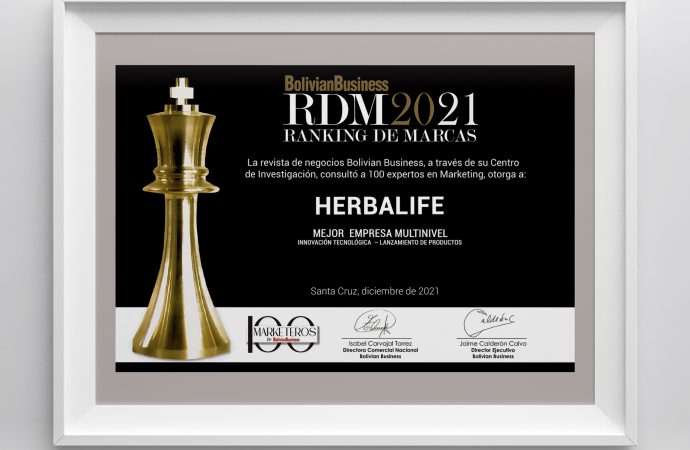 HERBALIFE NUTRITION ES RECONOCIDA COMO LA MEJOR EMPRESA MULTINIVEL DE BOLIVIA.